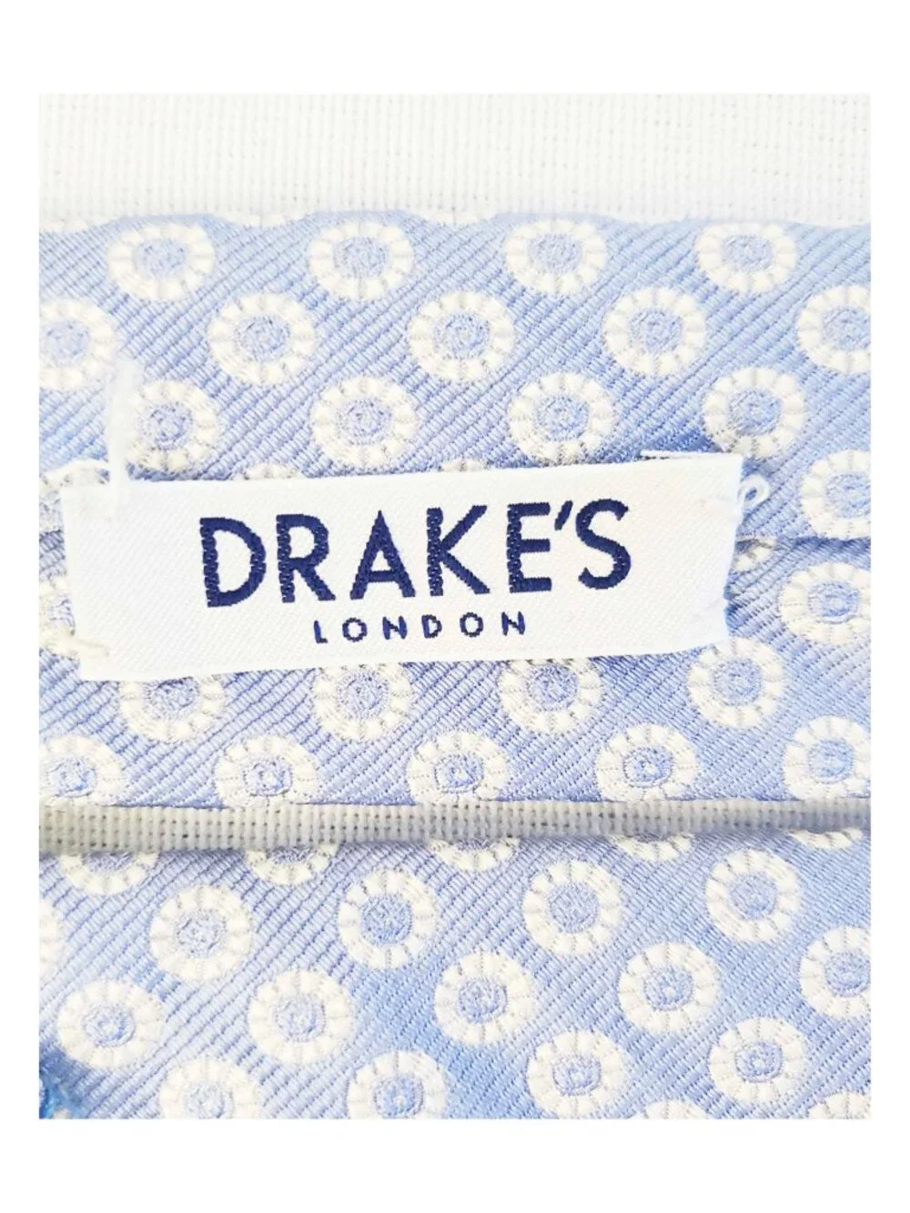 Drake's Drakes Men's Blue White Silk Brocade Circle Polka Dot Medallion Tie